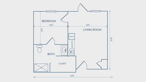 Assisted Living One Bedroom Deluxe 655 sq ft
