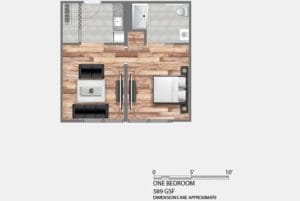 1 Bedroom 589 GSF