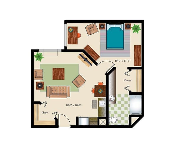 One Bed One Bath 712 Sq. Ft. Assisted Suite