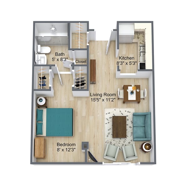 Architectural floor plan of a resident unit layout