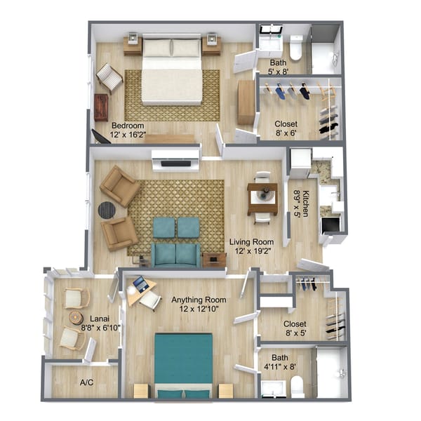Architectural floor plan of a resident unit layout