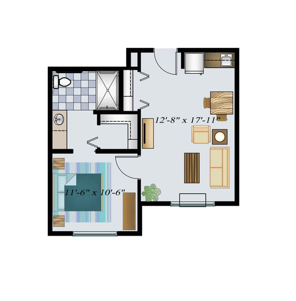 One Bed One Bath 554 Sq. Ft. Assisted Suite