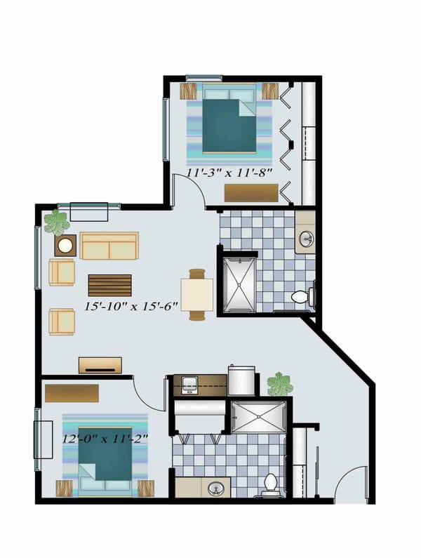 Two Bed Two Bath 977 Sq. Ft. Assisted Suite
