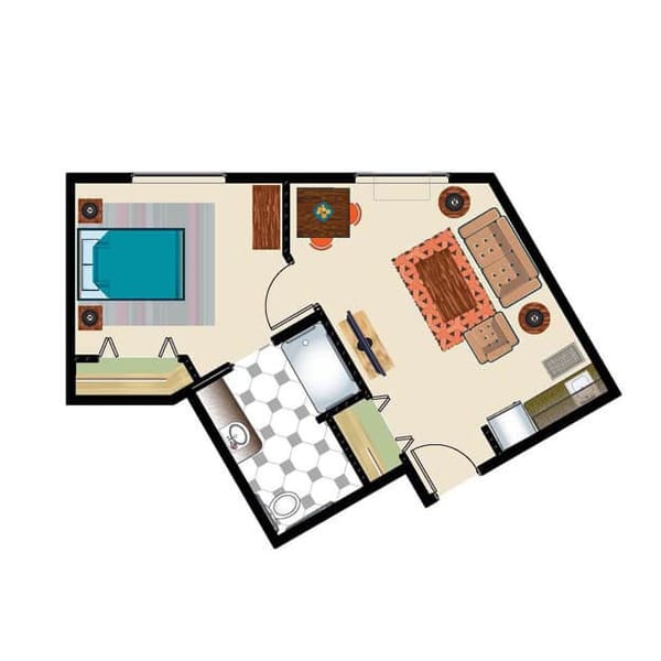 One Bedroom 555 sq. ft. Assisted Suite
