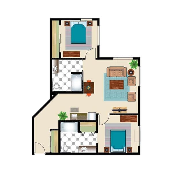 Two Bedroom 977 sq. ft. Assisted Suite
