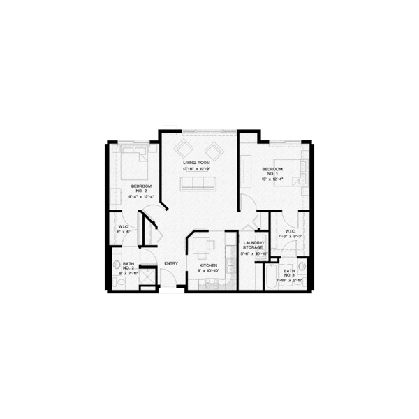 Sapphire - Two Bedroom 1,055 Sq Ft