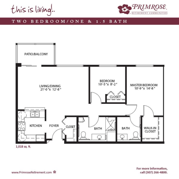 Architectural floor plan for a two-bedroom apartment