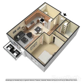 1 Bed, 1 Bath Floor plan