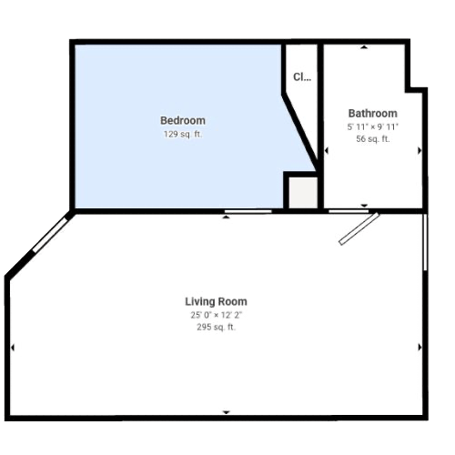 Welcoming floor plan featuring a spacious living room and serene bedroom, ideal 