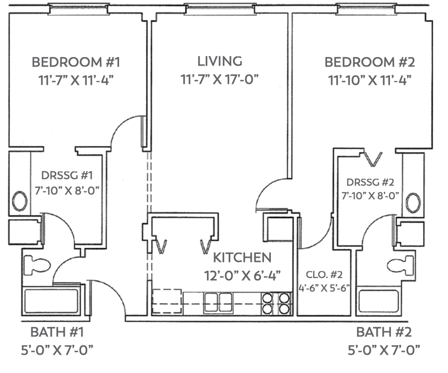 Two Bedroom / 2 Bath (963 sq ft)