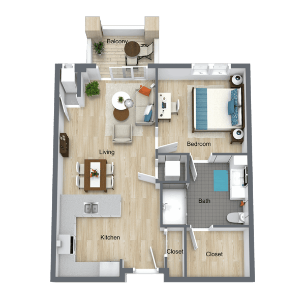 one bedroom one bathroom floor plan