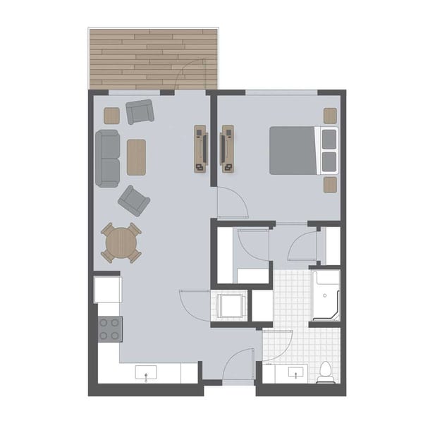 Architectural floor plan of a resident unit layout