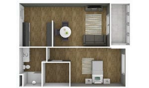 One Bedroom with Terrace Floor Plan