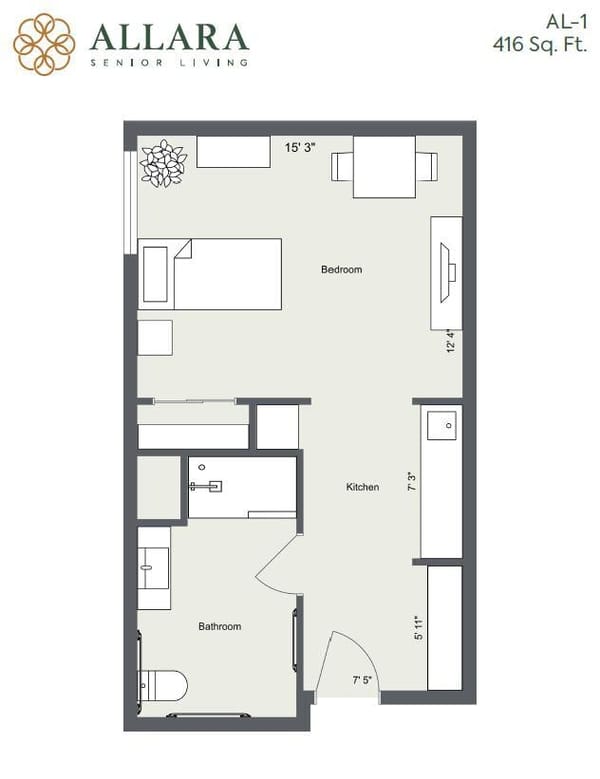 Studio 1 (416 sq. ft.)