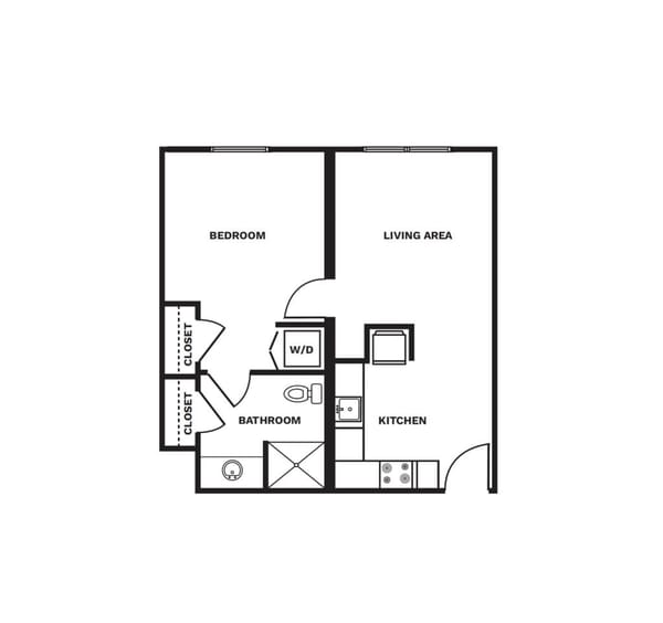 An illustrated One Bedroom Deluxe floor plan image.
