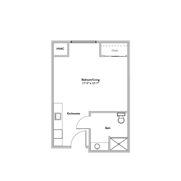 Architectural floor plan of a resident unit