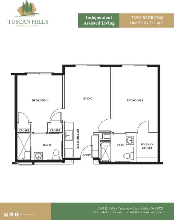 Tuscan Hills two bedroom floor plan for assisted living in Escondido