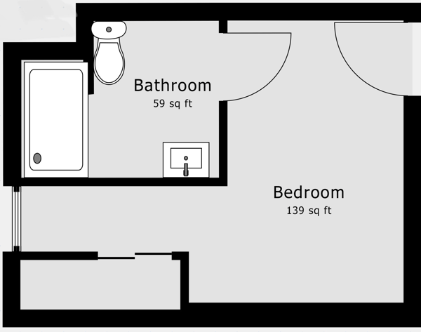 Floor plan showing a bedroom measuring 139 sq ft and a bathroom measuring 59 sq 