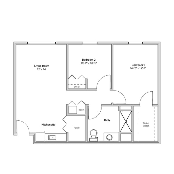 2 Bedroom, 1 Bathroom
