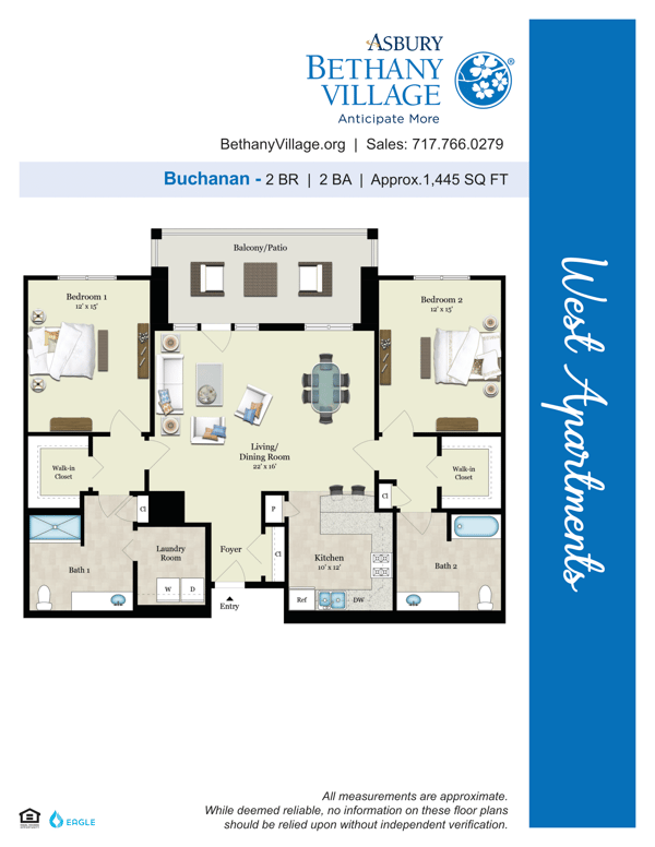 Buchanan floor plan, 2 BR, 2 BA, 1445 sq ft