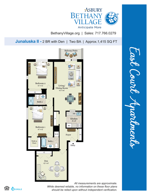 Junaluska II floor plan, 2 BR with den, 2 BA