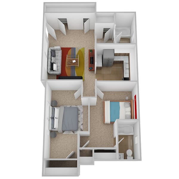 2 Bedrooms, 2 Baths floor plan