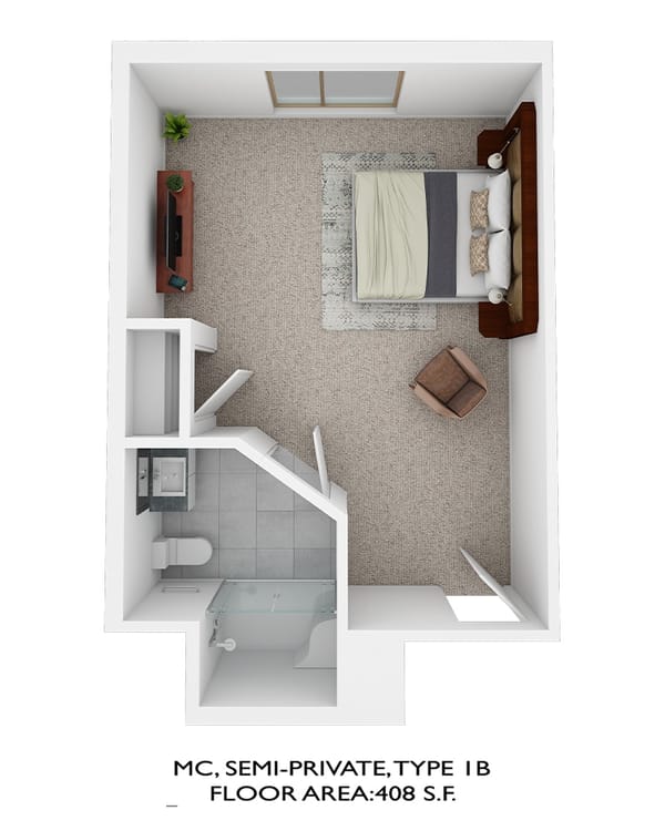 Memory care semi-private type 1b, floor area: 408sqft