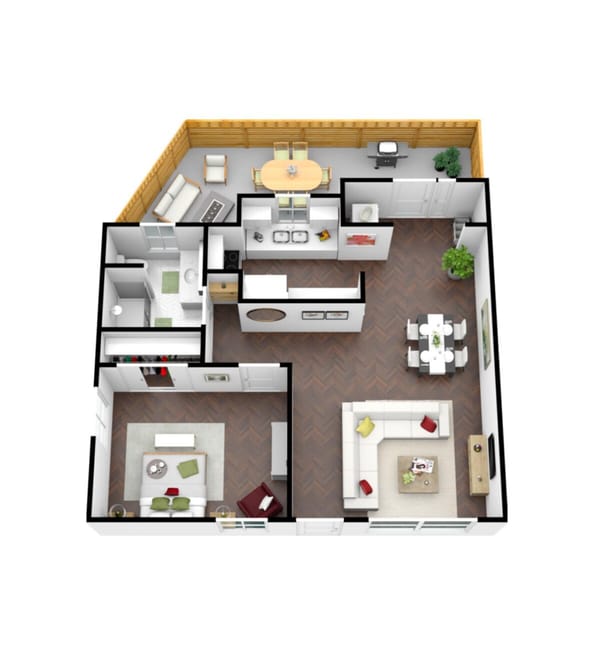 One Bedroom Apt Cottage 671 sq. ft.