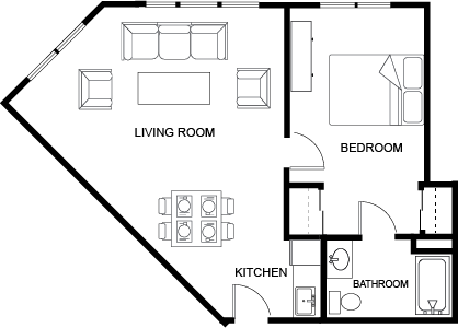 This inviting floor plan highlights a warm living space, perfect for community a