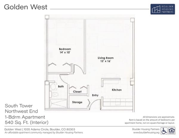1-Bedroom Floor Plan – South Tower Northwest End