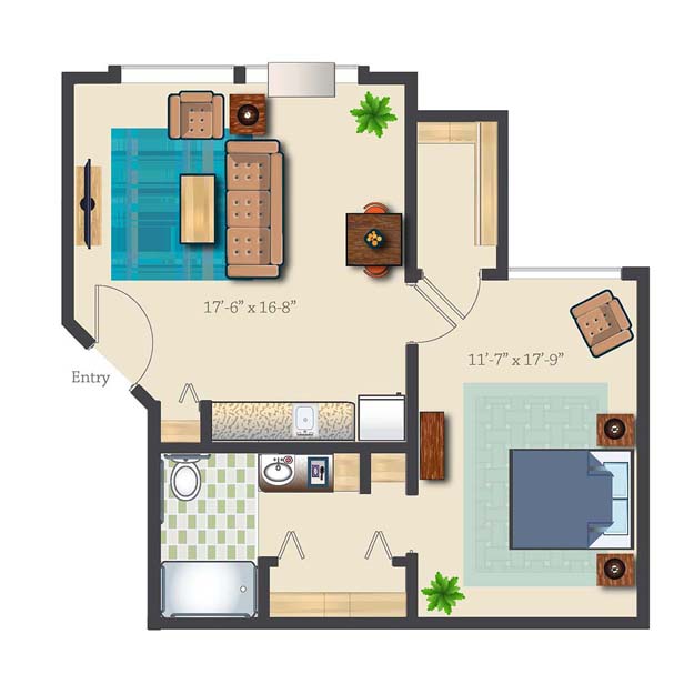 One Bedroom 737 sq. ft. Assisted Suite