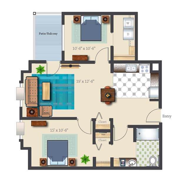 Two Bedroom 925 sq. ft. Retirement Suite