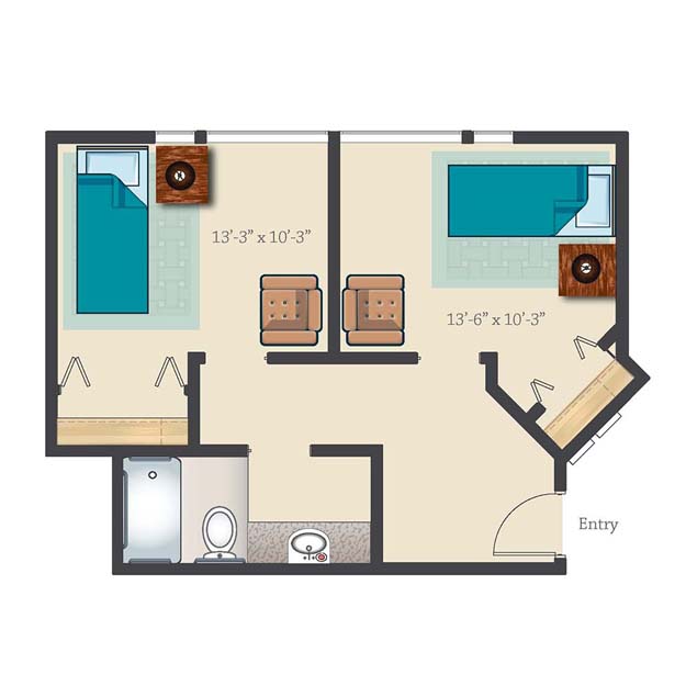Shared Suite 566 sq. ft. Memory Care Suite
