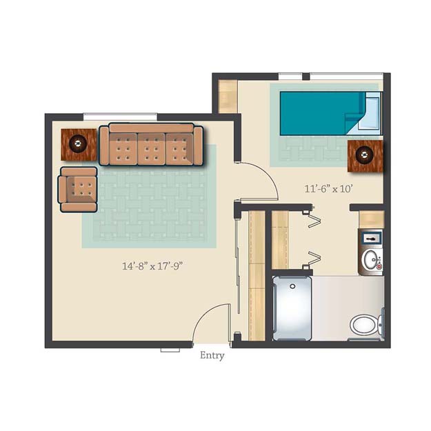 Studio 555 sq. ft. Memory Care Suite