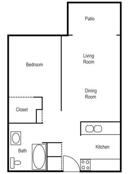 1 Bed 1 Bath (679sf)