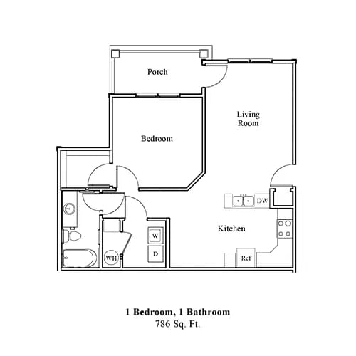 1 Bed 1 Bath Floor Plan