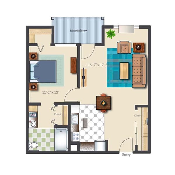 One Bedroom 761 sq. ft. Retirement Suite