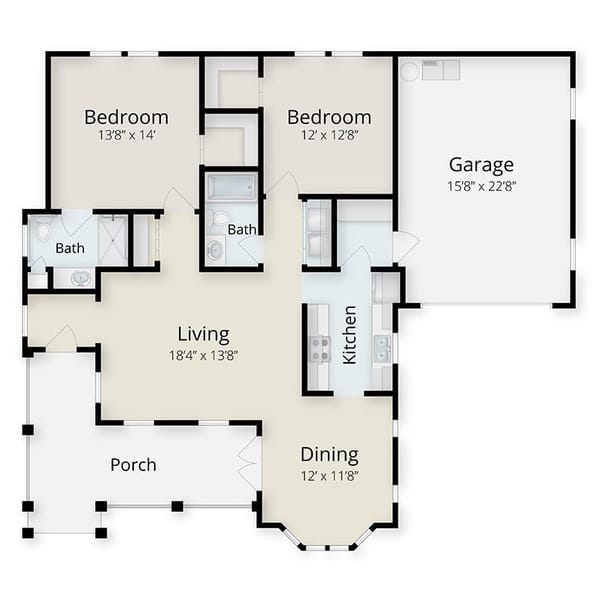 Cottage Place Two-Bedroom Floor Plan