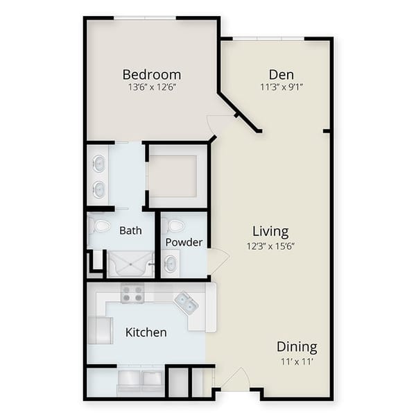 Cypress One-Bedroom + Den Floor Plan