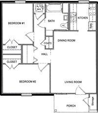 Two Bedroom / One Bath - 784 Sq. Ft.