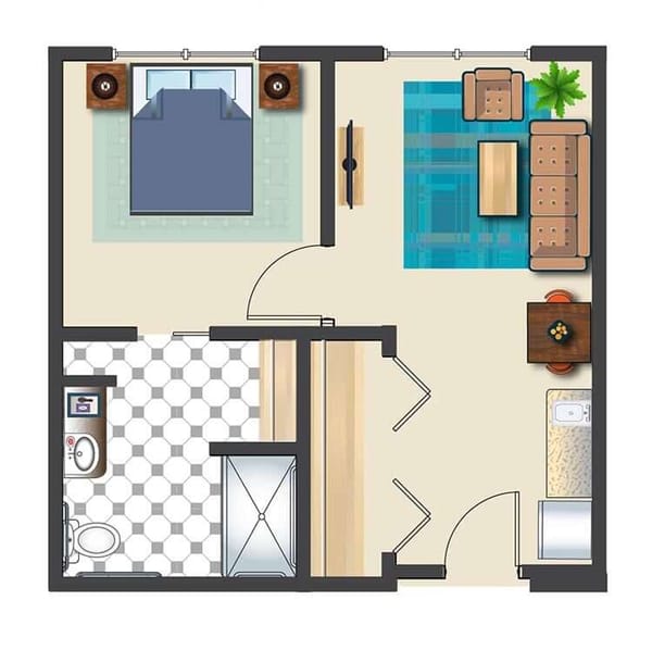One Bed One Bath Assisted Suite