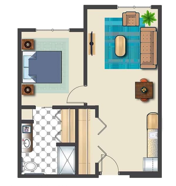 One Bed One Bath Assisted Suite