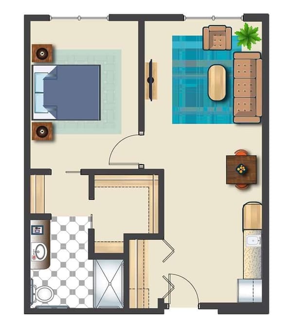 One Bed One Bath Assisted Suite