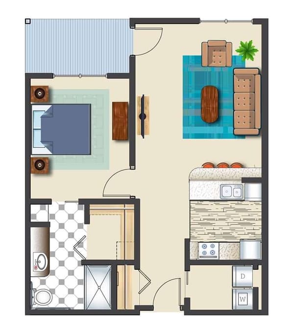 One Bed One Bath Retirement Suite