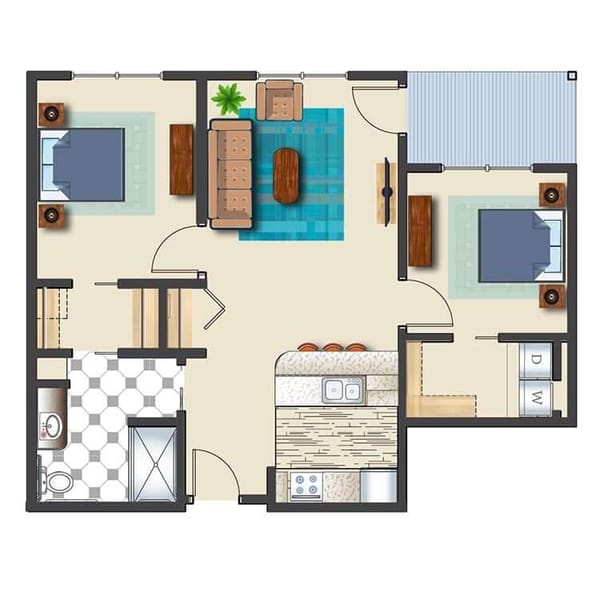 Two Bed One Bath Retirement Suite