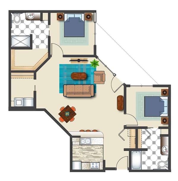 Two Bed One Bath Retirement Suite