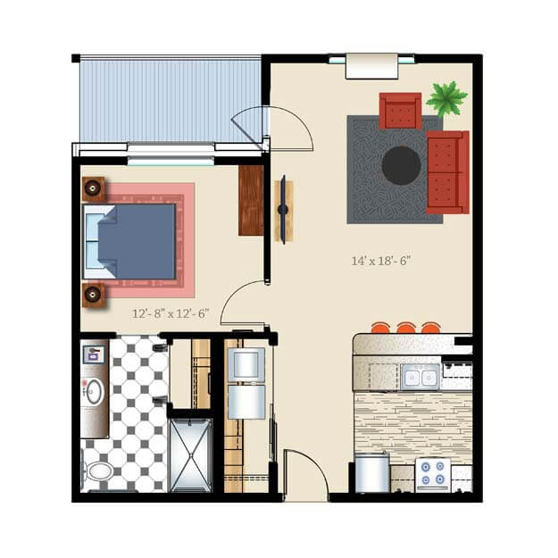 1 Bed 1 Bath - Retirement Suite