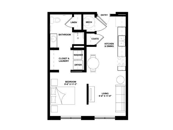 Graceview Courtyard Studio IL floor plan showing a 2D layout with an open studio