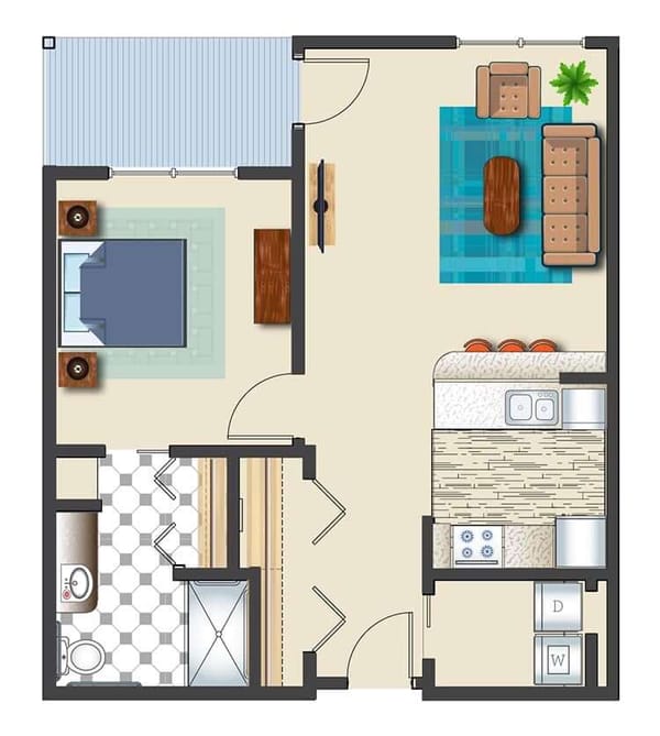 One Bed One Bath 725 Sq. Ft. Retirement Suite