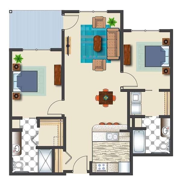 Two Bed Two Bath 1,010 Sq. Ft. Retirement Suite